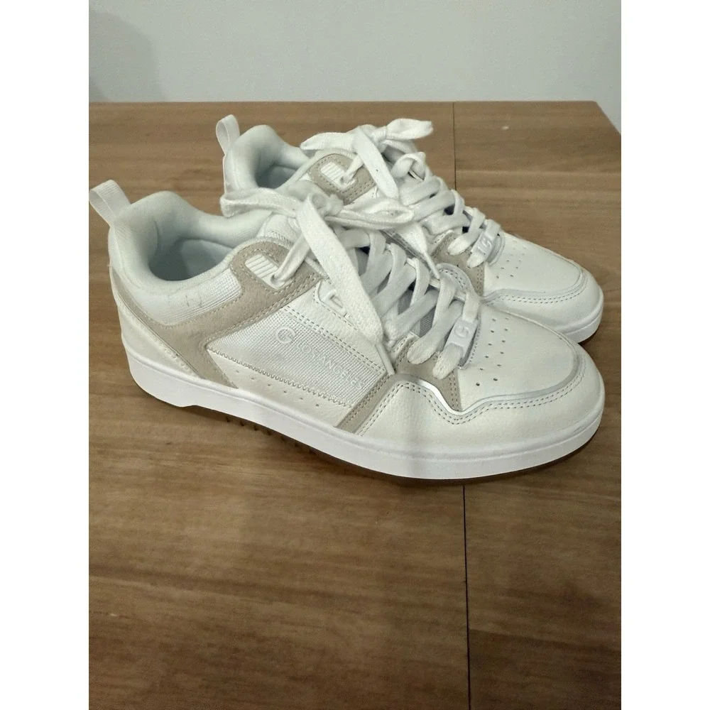 GBG Guess White Pavva Low-Top Sneakers Neutral Suede Mesh Panels Women Size 10‎